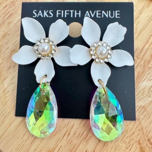 Saks Fifth Avenue AB Crystal Flower Statement Earrings - Picture 6 of 9